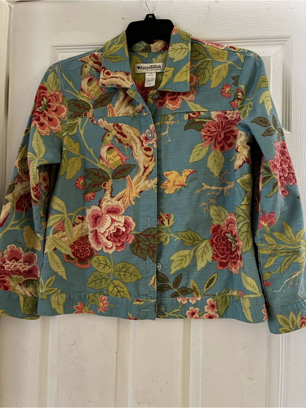 Appleseed's Blue Floral Cotton Jacket with Pink & Green Accents